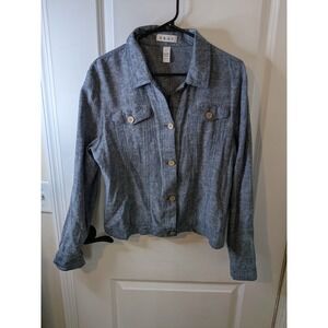 Dash Women Blue Linen Rayon Blend Button Up Trucker Jacket Size Large RN131121